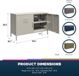 Dorel Bradford Metal Cabinet With 2 Doors Wide In Taupe - thumbnail 6