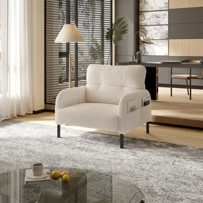 Abrihome Corduroy Fabric, Comfortable Monochrome Single Person Wide Seat Chair, Suitable For Living Rooms And Bedrooms, Beige - image 1