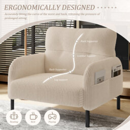 Abrihome Corduroy Fabric, Comfortable Monochrome Single Person Wide Seat Chair, Suitable For Living Rooms And Bedrooms, Beige - thumbnail 4