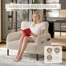 Abrihome Corduroy Fabric, Comfortable Monochrome Single Person Wide Seat Chair, Suitable For Living Rooms And Bedrooms, Beige - thumbnail 7