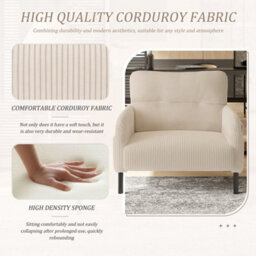 Abrihome Corduroy Fabric, Comfortable Monochrome Single Person Wide Seat Chair, Suitable For Living Rooms And Bedrooms, Beige - thumbnail 5