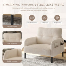 Abrihome Corduroy Fabric, Comfortable Monochrome Single Person Wide Seat Chair, Suitable For Living Rooms And Bedrooms, Beige - thumbnail 3