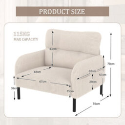 Abrihome Corduroy Fabric, Comfortable Monochrome Single Person Wide Seat Chair, Suitable For Living Rooms And Bedrooms, Beige - thumbnail 8