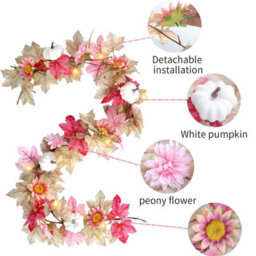 Amorly 180Cm Pink Pumpkins Fall Garland With Maple Leaves Sunflower, Autumn Decor For Thanksgiving Home Outdoor Halloween Indoor Decor - thumbnail 3