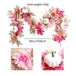 Amorly 180Cm Pink Pumpkins Fall Garland With Maple Leaves Sunflower, Autumn Decor For Thanksgiving Home Outdoor Halloween Indoor Decor - thumbnail 6