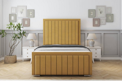 "Sloomy Richmond Mustard Plush Bed Frame With 50"" Upholstered Headboard 6' Super King" - image 1