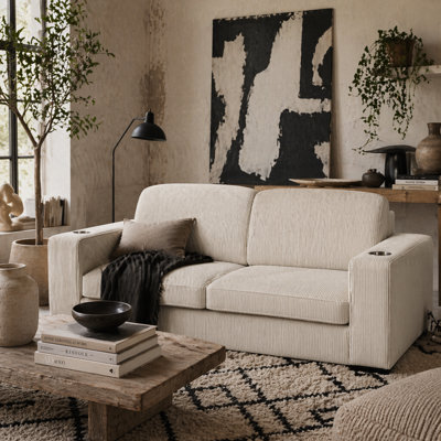 Wyld Haus Tocomo Corduroy 3-Seater Sofa 210Cm Cream Upholstered - Vintage Style - image 1