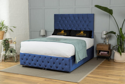 UKBEDFURNITURE Monaco Plush Blue End Opening Divan Ottoman Bed With 54 Inch Headboard - image 1