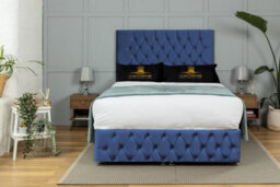 UKBEDFURNITURE Monaco Plush Blue End Opening Divan Ottoman Bed With 54 Inch Headboard - thumbnail 2