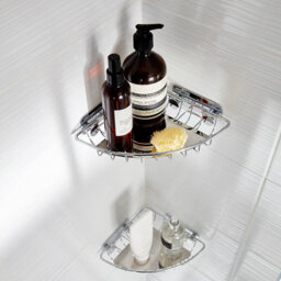 GoodHome Koros Silver Effect Stainless Steel Corner Shower Basket (W)19.9Cm - thumbnail 1
