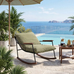 Metal Frame Rocking Chair With Seat Cushion Garden Outdoor - thumbnail 4