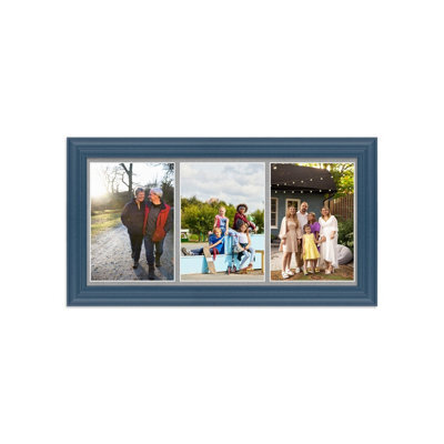 AK Frames 16X8 Navy Blue Classic Multi Photo Frame With Silver Mount - Holds 3 Apertures (3X) 7X5 Photos - image 1