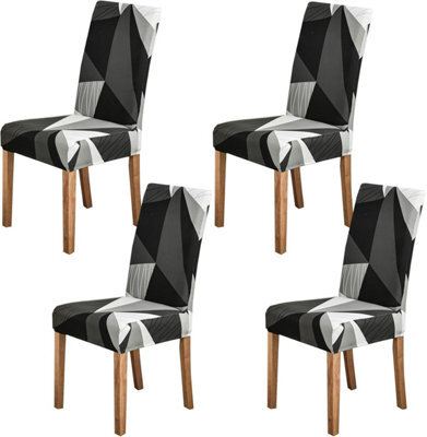 Stretchable High-Back Chair Covers Set Of 4, Spandex, Removable Washable, Geometric Black, Dining Room - image 1