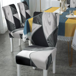 Stretchable High-Back Chair Covers Set Of 4, Spandex, Removable Washable, Geometric Black, Dining Room - thumbnail 4