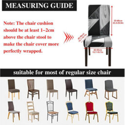 Stretchable High-Back Chair Covers Set Of 4, Spandex, Removable Washable, Geometric Black, Dining Room - thumbnail 2