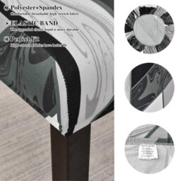 Stretchable High-Back Chair Covers Set Of 4, Spandex, Removable Washable, Geometric Black, Dining Room - thumbnail 3