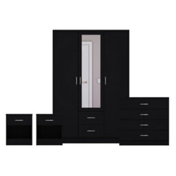 Lassic Vida Designs Riano 4 Piece Bedroom Set (1 Drawer Bedside Chest, 4 Drawer Chest, 3 Door 2 Drawer Mirrored Wardrobe), Black - thumbnail 8