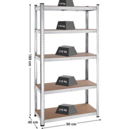 Songmics Garage Shelving, 5-Tier Storage Racks, Set Of 2, 180 X 90 X 40 Cm, Max. Load 875 Kg (175 Kg Per Tier), Shelving Units, Silver - thumbnail 8