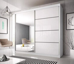 Arte Elegant White Gloss Front & White Matt Wardrobe W203Cm H218Cm D61Cm With Mirrored Sliding Doors
