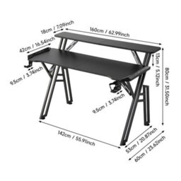 Living And Home Black Gaming Desk With Led Lights And Monitor Stand W 1600 X D 600 mm - thumbnail 7