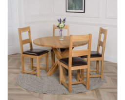 That's Furniture Oregon Round Oak Dining Table And 4 Chairs Dining Set With Lincoln Oak Chairs - thumbnail 3