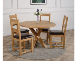 That's Furniture Oregon Round Oak Dining Table And 4 Chairs Dining Set With Lincoln Oak Chairs - thumbnail 2