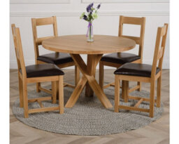 That's Furniture Oregon Round Oak Dining Table And 4 Chairs Dining Set With Lincoln Oak Chairs - thumbnail 1