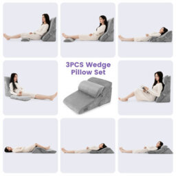 Costway 3 Pcs Bed Wedge Pillow Post Surgery Set Ergonomic Incline Pillow Grey - thumbnail 7