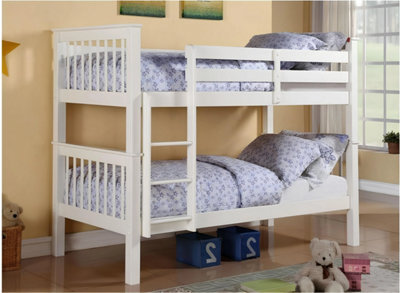 Interior Emporium Lily Wooden Bunk Bed With 2 Single Mattress - Solid Pine Space-Saving Frame - Kids Bedroom Furniture - White - image 1