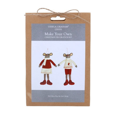Gisela Graham Christmas Make Your Own Felt Mice Decoration Craft Kit - Set Of 2, 24 Cm Finished Size