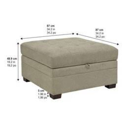 Xample Thomasville Tisdale Beige Fabric Storage Ottoman With Tufted Cushion & Solid Wood Legs Modular Add-On For Tisdale Sofa Set - thumbnail 2