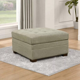 Xample Thomasville Tisdale Beige Fabric Storage Ottoman With Tufted Cushion & Solid Wood Legs Modular Add-On For Tisdale Sofa Set