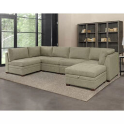 Xample Thomasville Tisdale Beige Fabric Storage Ottoman With Tufted Cushion & Solid Wood Legs Modular Add-On For Tisdale Sofa Set - thumbnail 6