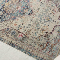 Ivory Blue Shaggy Luxurious Traditional Persian Easy To Clean Bordered Geometric Rug For Dining Room -121Cm X 173Cm - thumbnail 4