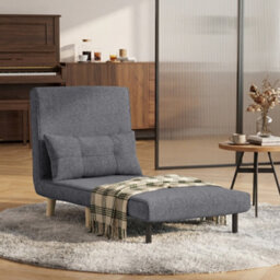 Bealife 3-In-1 Folding Armchair Bed, Adjustable Recliner Chair With 6 Positions, Guest Sleeper, Linen Fabric, Dark Grey - thumbnail 3