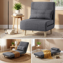 Bealife 3-In-1 Folding Armchair Bed, Adjustable Recliner Chair With 6 Positions, Guest Sleeper, Linen Fabric, Dark Grey - thumbnail 2