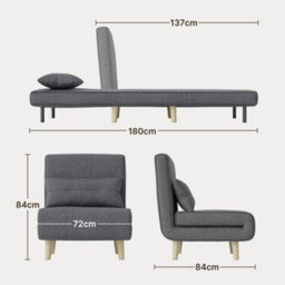 Bealife 3-In-1 Folding Armchair Bed, Adjustable Recliner Chair With 6 Positions, Guest Sleeper, Linen Fabric, Dark Grey - thumbnail 5