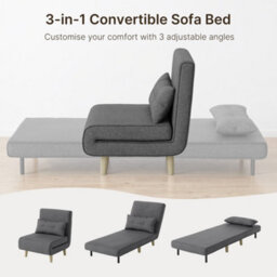 Bealife 3-In-1 Folding Armchair Bed, Adjustable Recliner Chair With 6 Positions, Guest Sleeper, Linen Fabric, Dark Grey - thumbnail 9