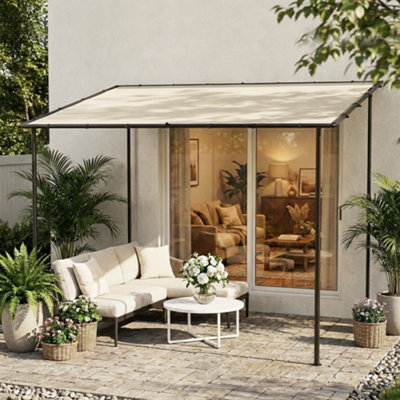Outsunny 3 X 2 M Lean To Garden Pergola, Metal Frame Gazebo Pergola, Cream