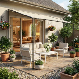 Outsunny 3 X 2 M Lean To Garden Pergola, Metal Frame Gazebo Pergola, Cream - thumbnail 9