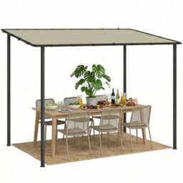 Outsunny 3 X 2 M Lean To Garden Pergola, Metal Frame Gazebo Pergola, Cream - thumbnail 2