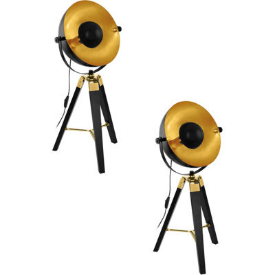 Elegant 2 Pack Black And Brass Table Lamps With Wood And Steel Finish - image 1