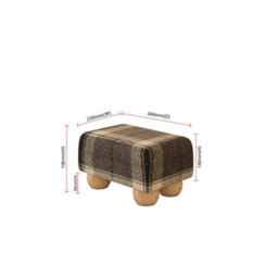 Tartan Material Small Footstools Natural Wood Bun Feet - Tartan - Marl Grey - thumbnail 2
