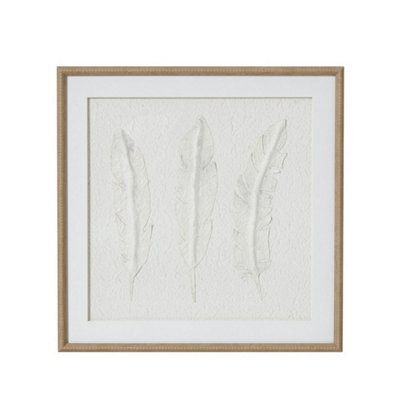 Hill Interiors Solli White Feathers Art Mounted In Beaded Frame - Wood - L2 X W50 X H50 Cm - Brown - image 1