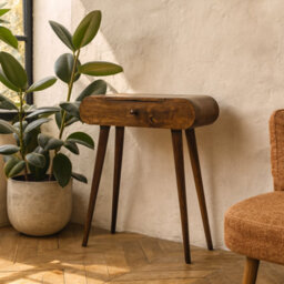 Wyld Haus Olbia Mini Round Chestnut Mango Wood Fold Dressing Table - thumbnail 1