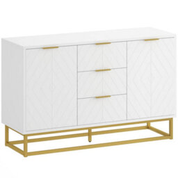 Wyld Haus Luka Wide White Sideboard 3 Drawers 2 Doors Chevron Design With Gold Accents - thumbnail 2
