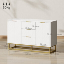Wyld Haus Luka Wide White Sideboard 3 Drawers 2 Doors Chevron Design With Gold Accents - thumbnail 3