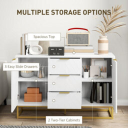 Wyld Haus Luka Wide White Sideboard 3 Drawers 2 Doors Chevron Design With Gold Accents - thumbnail 5