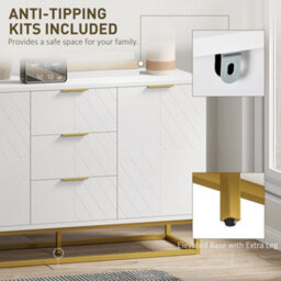 Wyld Haus Luka Wide White Sideboard 3 Drawers 2 Doors Chevron Design With Gold Accents - thumbnail 7