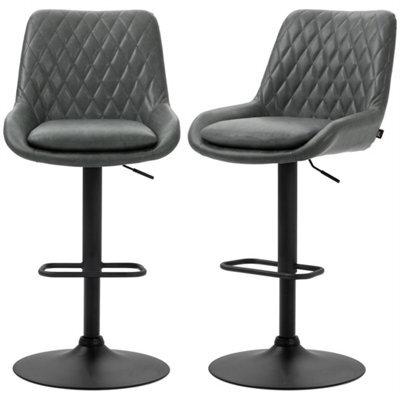 Dark Grey Adjustable Bar Stools Set Of 2 Swivel Bar Chairs With Back Footrest - image 1